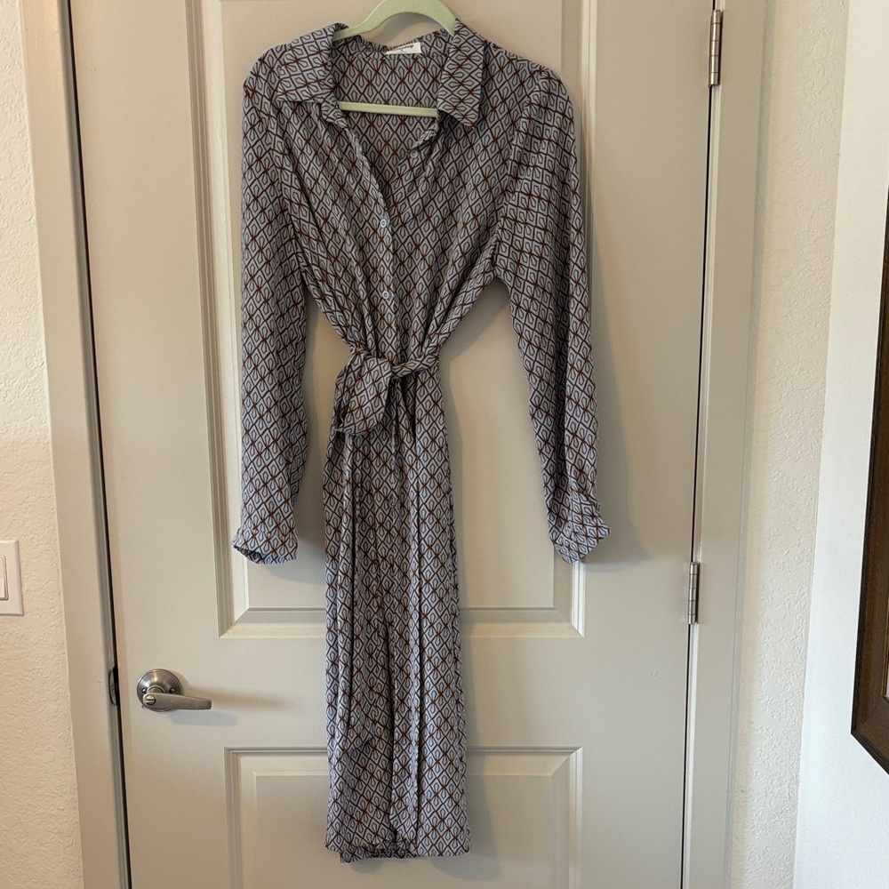 Mittoshop Geometric Long Sleeve Dress in Blue and brown